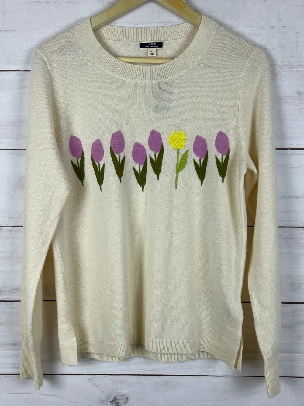 J. Crew Cashmere crewneck sweater with tulips Women’s Size Medium NWT NEW - Picture 2 of 10